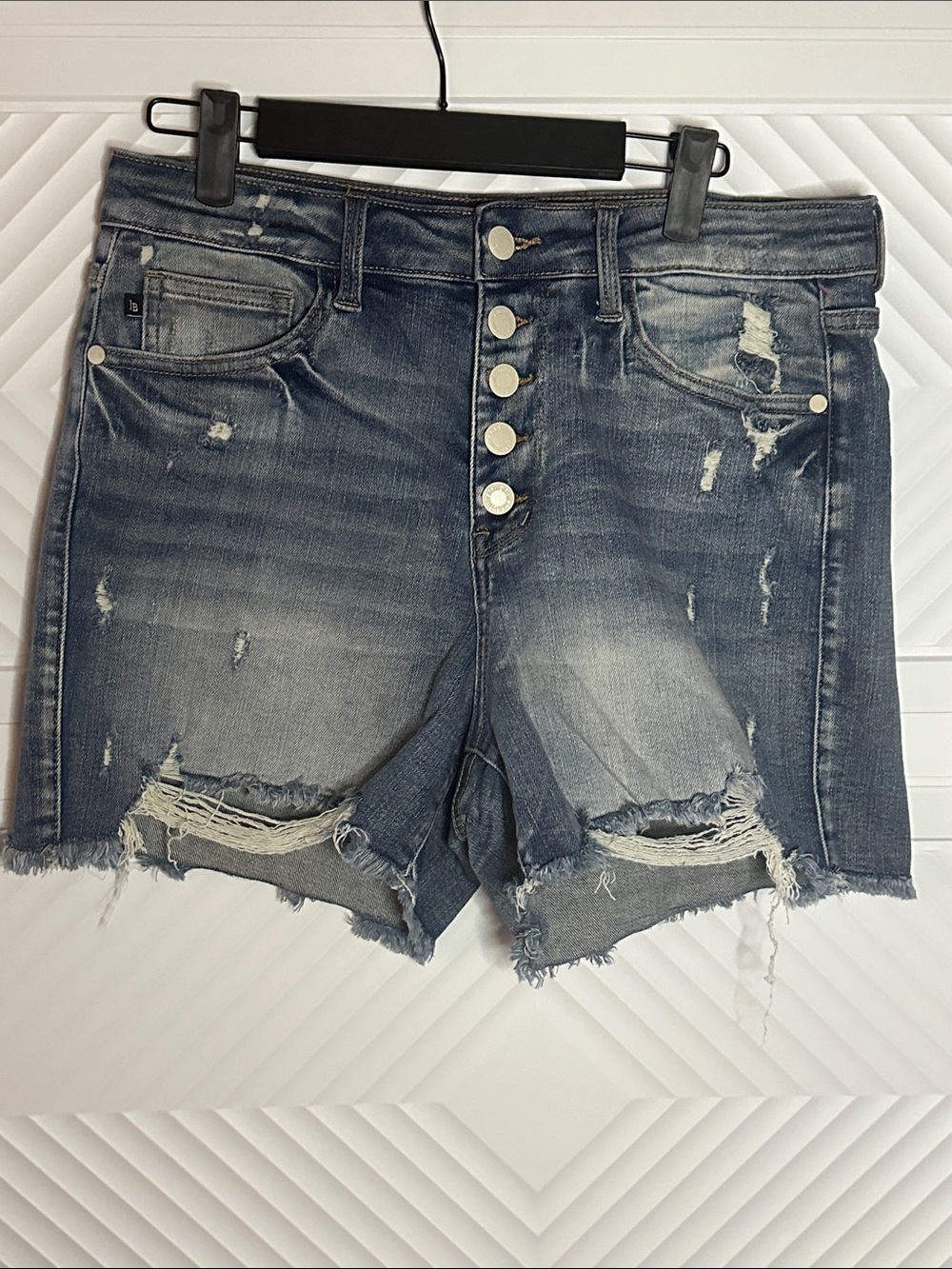 Judy Blue Mid Wash Distressed Button-Fly Denim Shorts